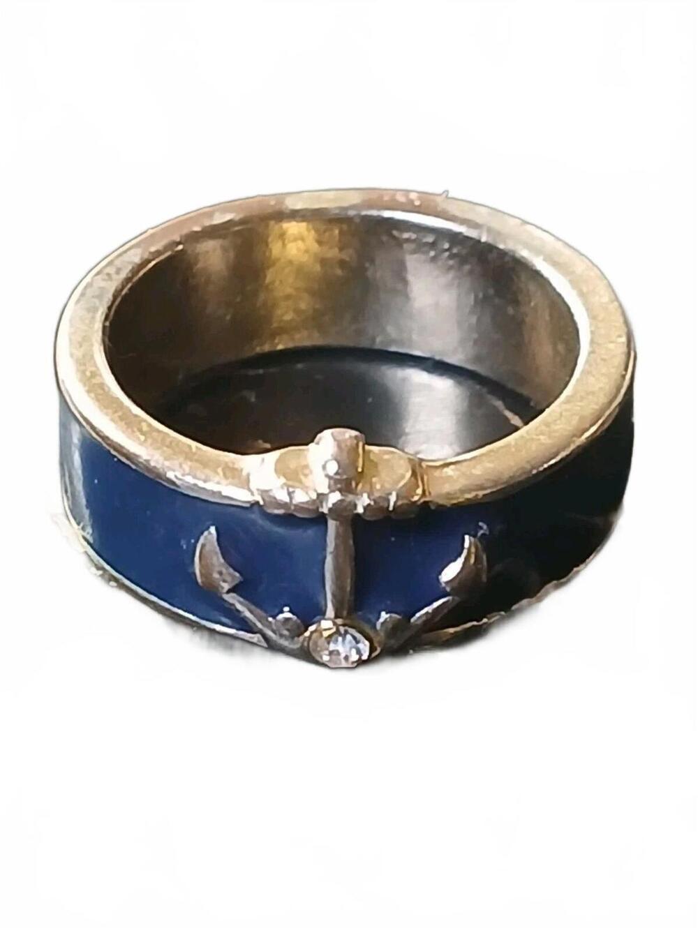 Stephanie Fornash Kennedy DESIGNER Jewelry Enamel Band Navy Anchor Ring 7.5 VTG